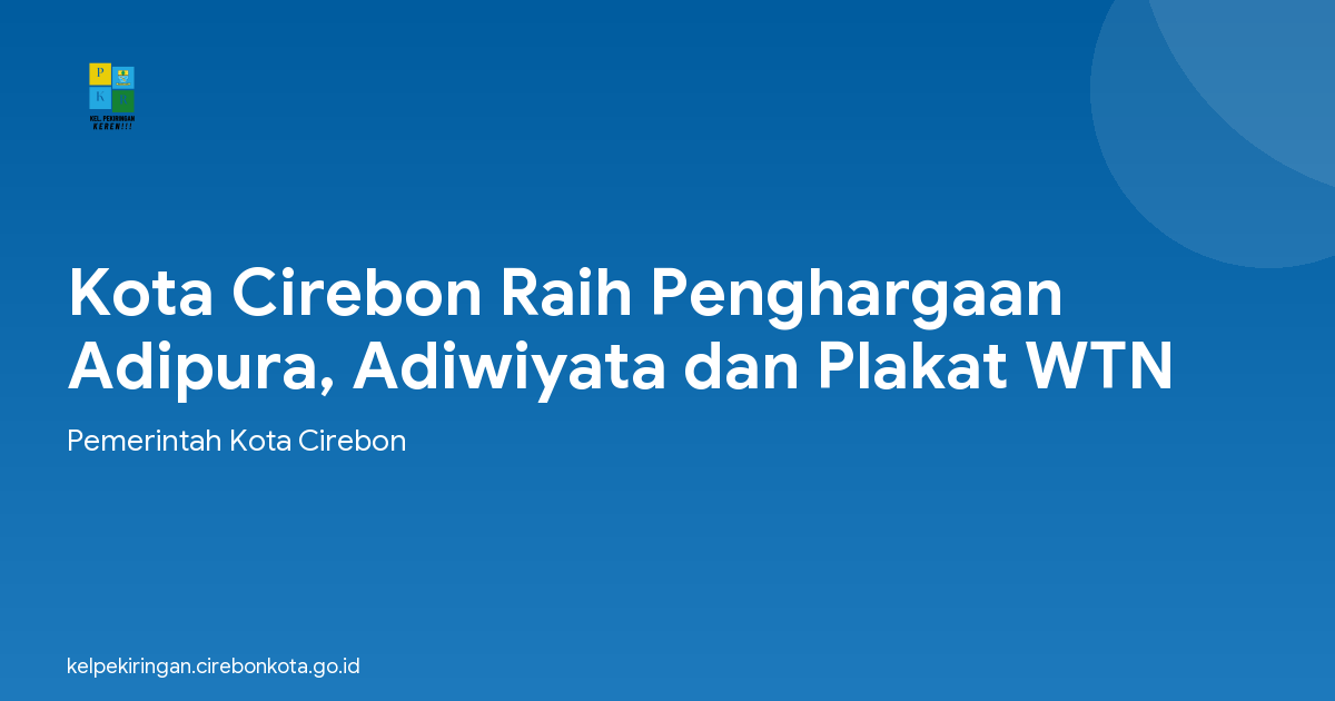 Kota Cirebon Raih Penghargaan Adipura, Adiwiyata dan Plakat WTN