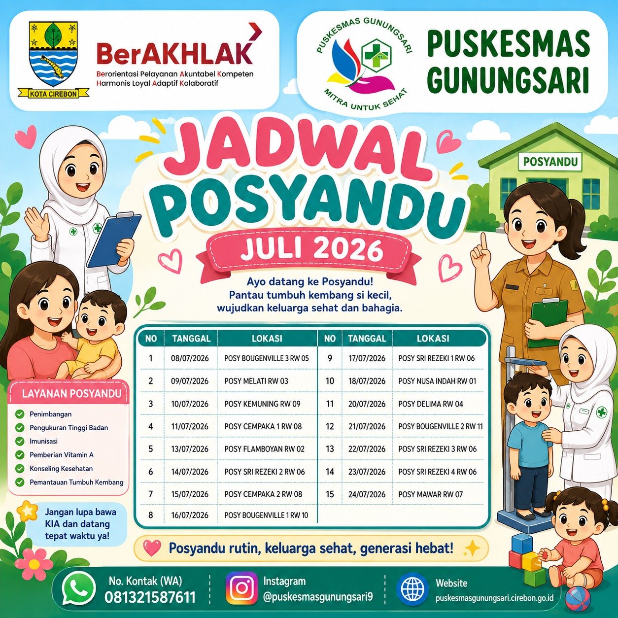 JADWAL POSYANDU  BALITA BULAN JULI 2026 KELURAHAN PEKIRINGAN