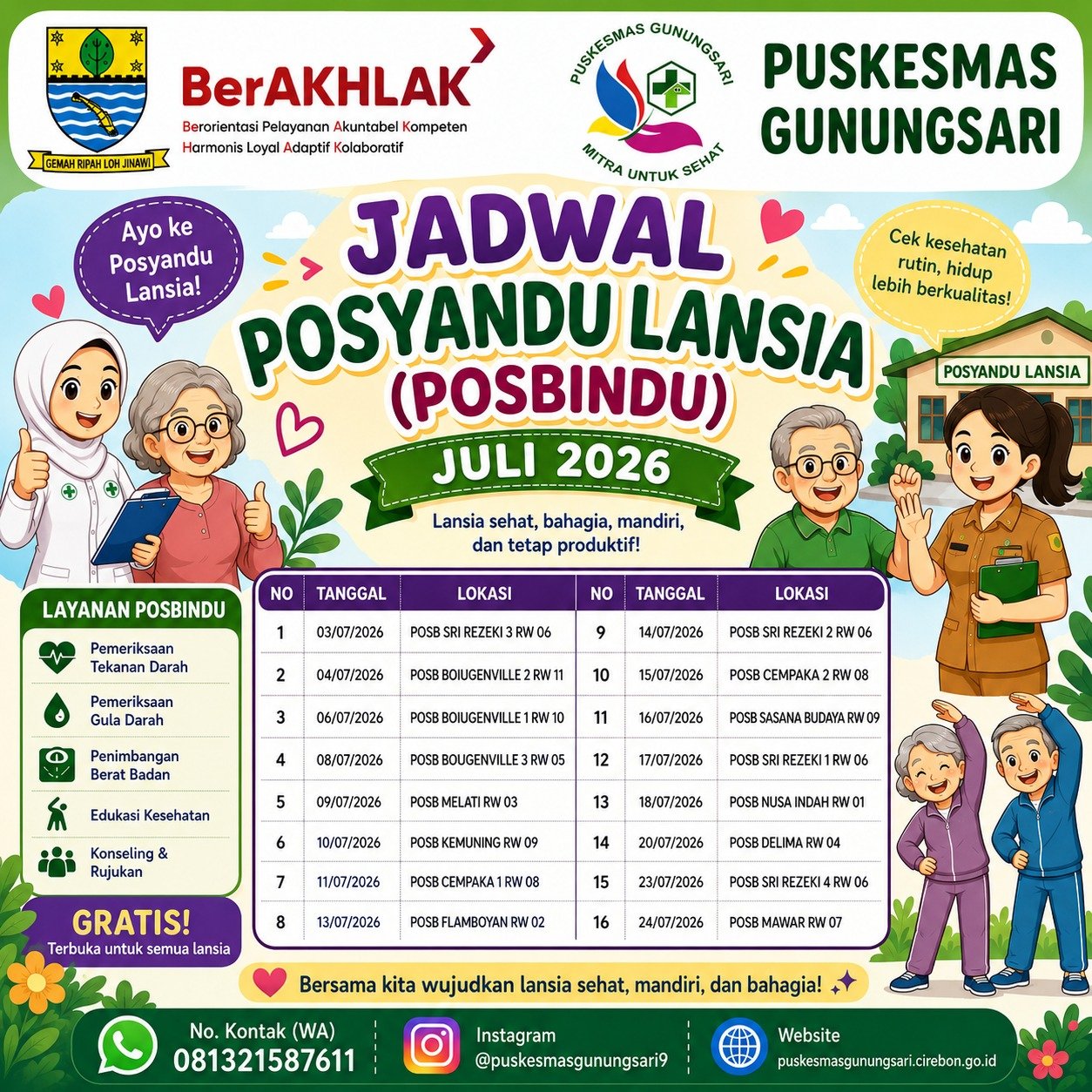 JADWAL POSYANDU SIKLUS HIDUP BULAN JULI 2026 KELURAHAN PEKIRINGAN